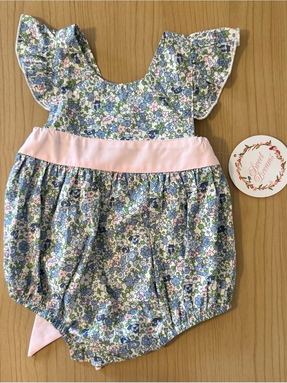 Sweet Dreams Floral Ruffled Baby One-Piece in Blue, Pink, Green